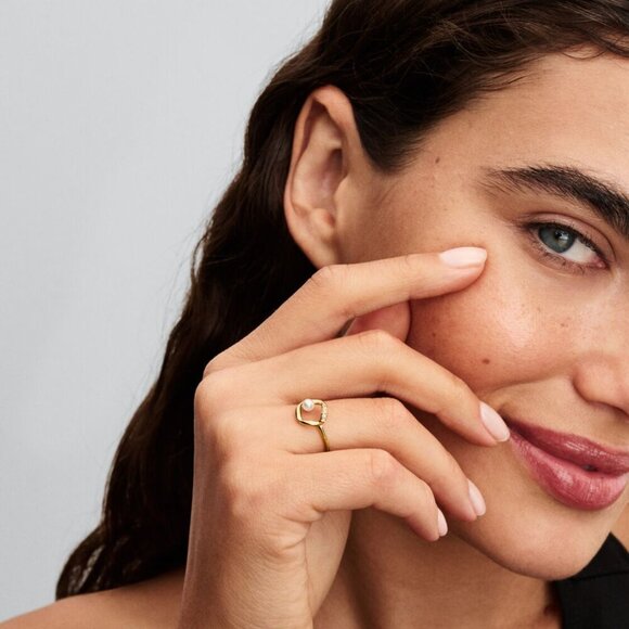 Women's Organically Shaped Pavé Circle & Treated Freshwater Cultured Pearl Ring - Picture 5 of 5